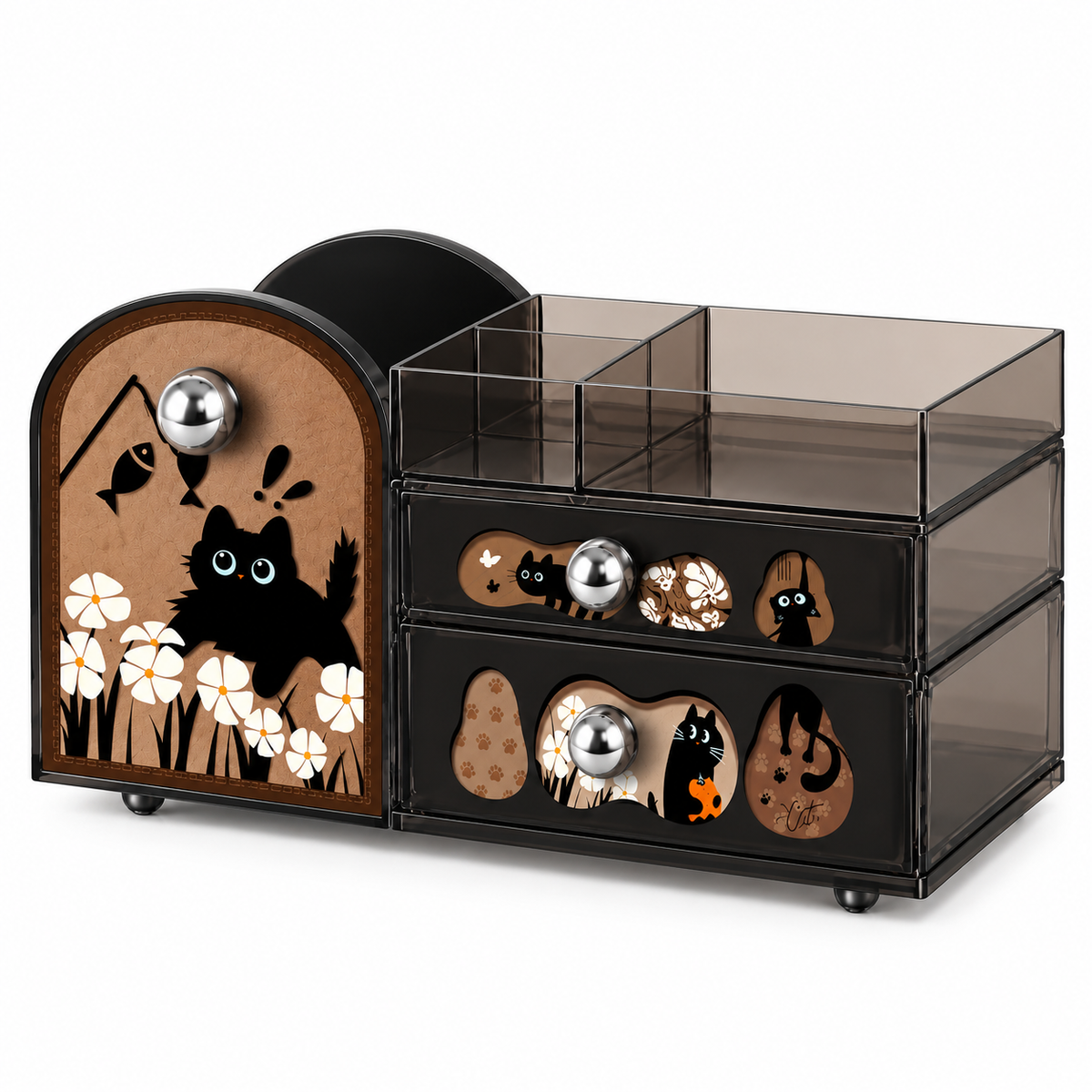 Cute Black Cat Desktop Makeup Organizer