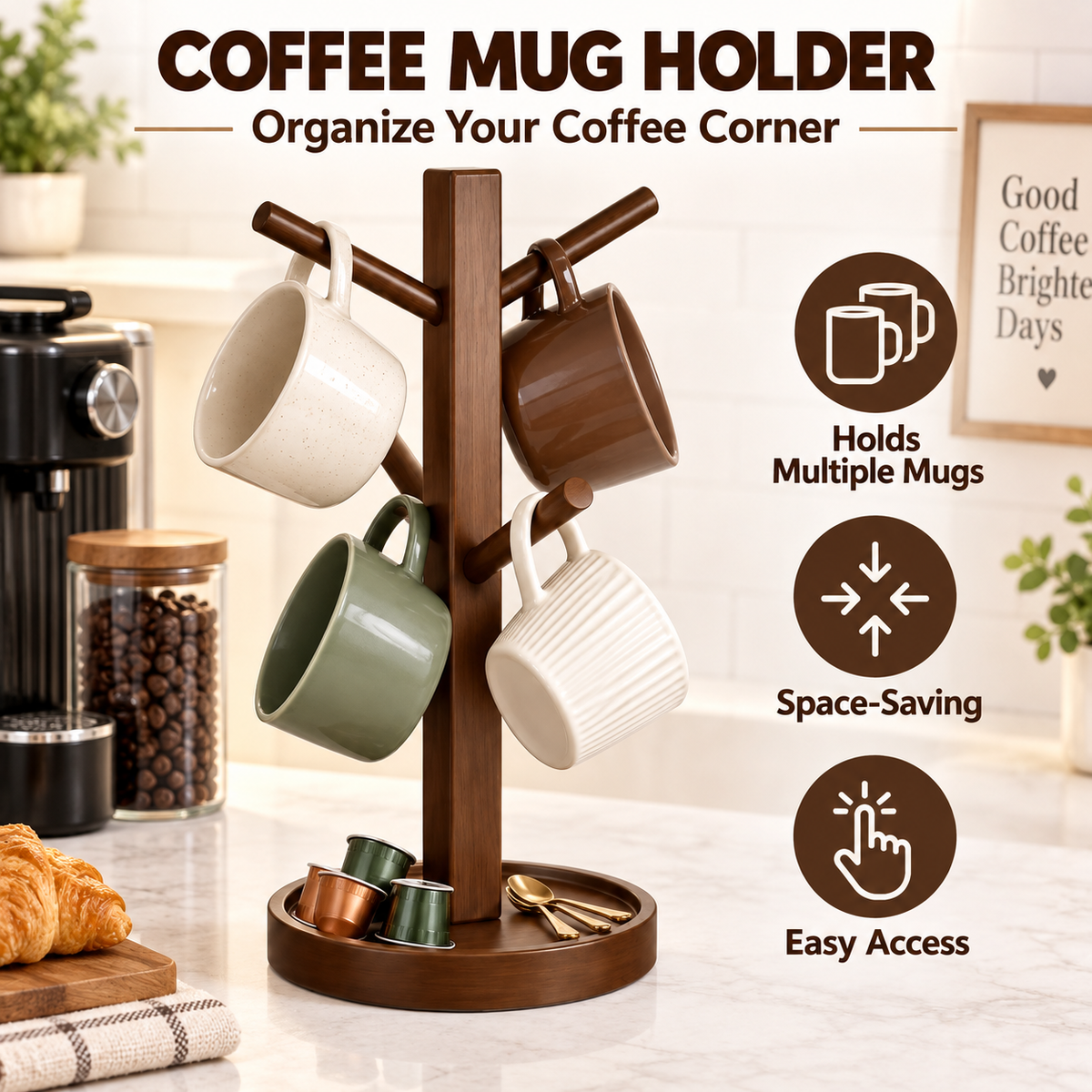 Wooden Mug Holder Tree Stand