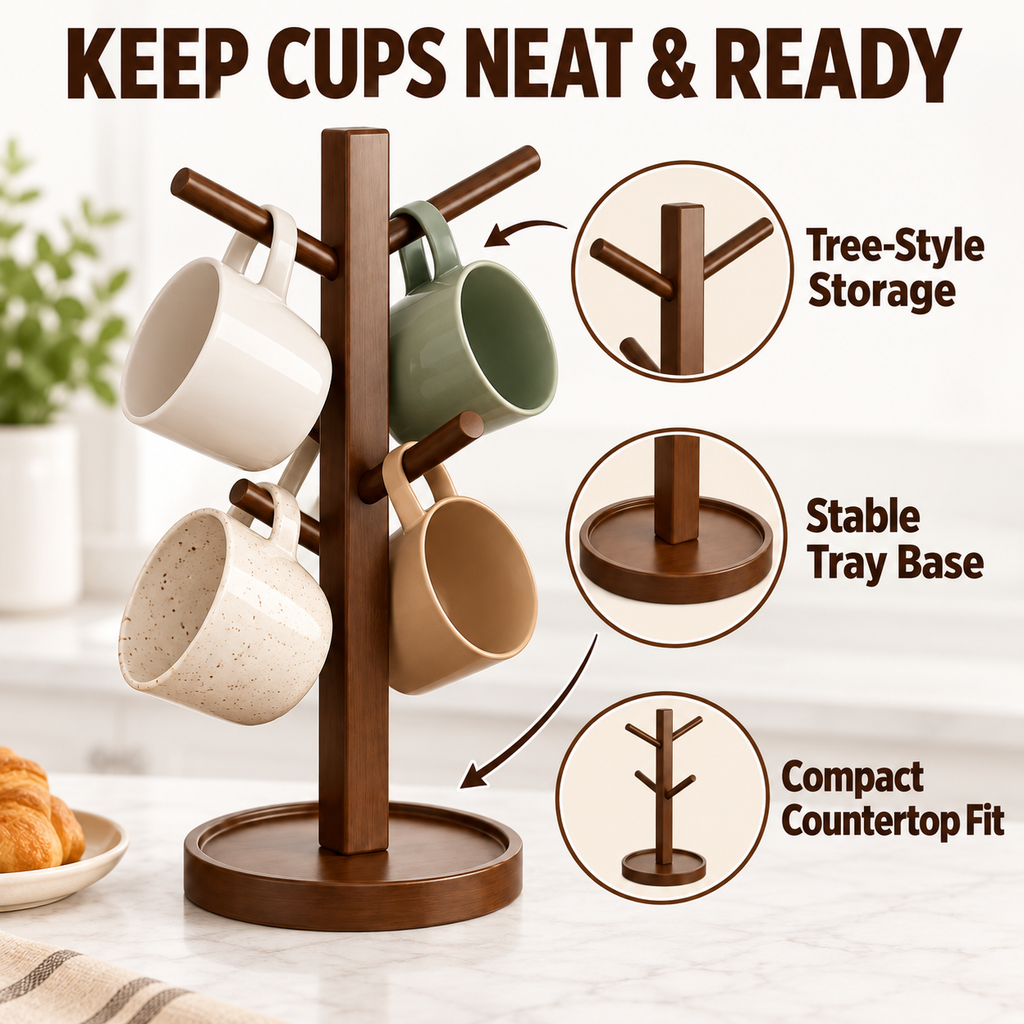 Wooden Mug Holder Tree Stand