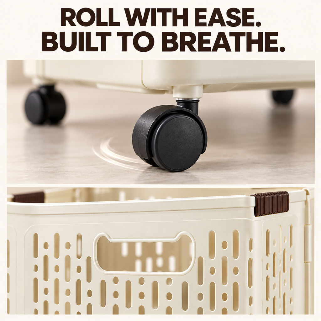 Collapsible Plastic Clothes Hamper on Wheels