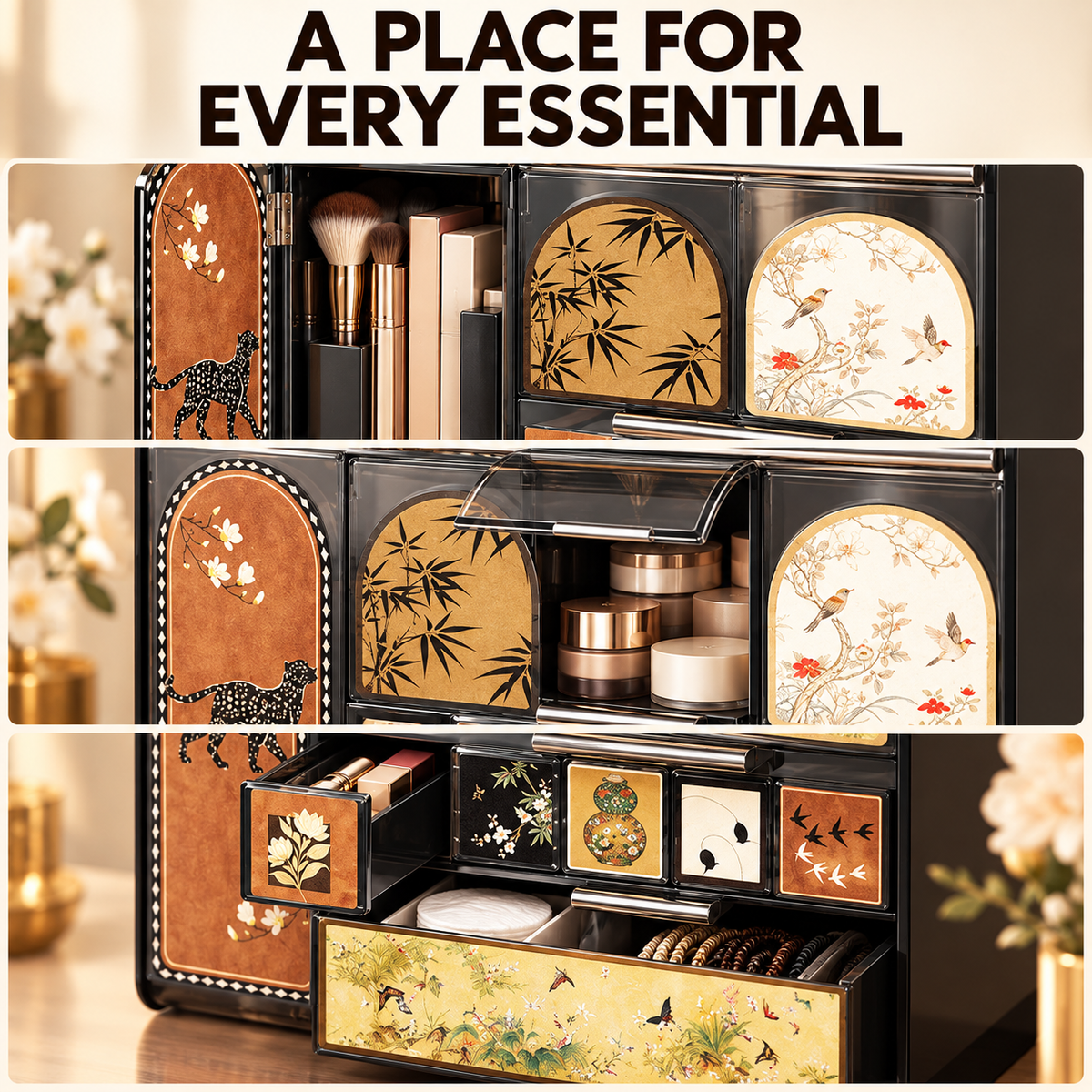Vintage Asian-Style Desktop Makeup Organizer