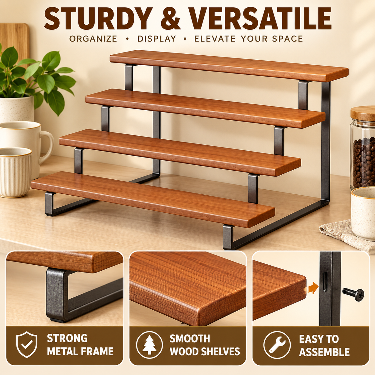 4-Tier Wooden Display Riser Stand