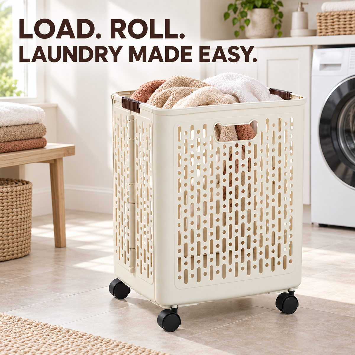 Collapsible Plastic Clothes Hamper on Wheels