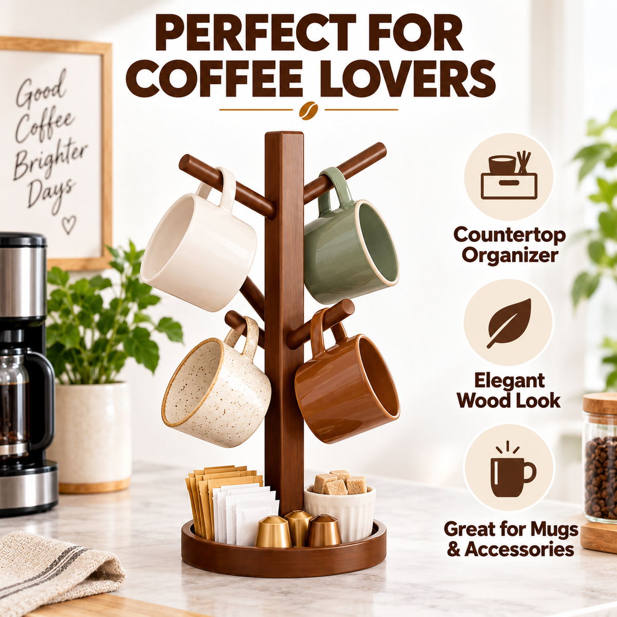 Wooden Mug Holder Tree Stand