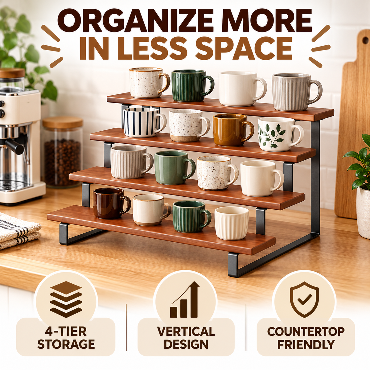 4-Tier Wooden Display Riser Stand