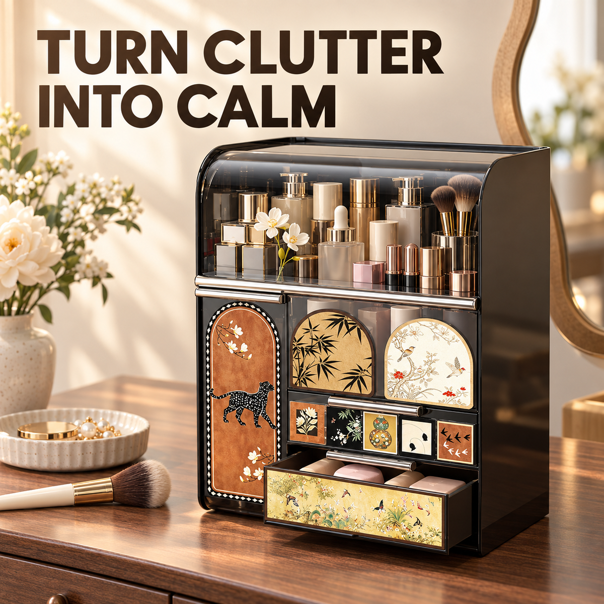 Vintage Asian-Style Desktop Makeup Organizer